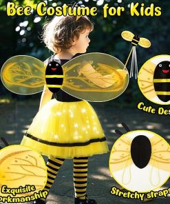 Latocos 8pcs Bee Costume Kids Toddler Light Up Bumblebee Tutu Dress Bee Wings Bag Socks Halloween Dress Up Gift - 2