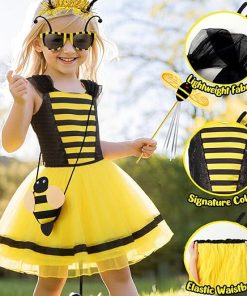Latocos 8pcs Bee Costume Kids Toddler Light Up Bumblebee Tutu Dress Bee Wings Bag Socks Halloween Dress Up Gift - 3