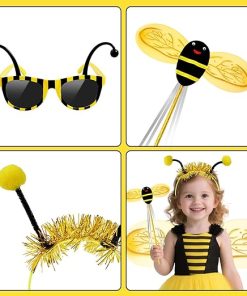 Latocos 8pcs Bee Costume Kids Toddler Light Up Bumblebee Tutu Dress Bee Wings Bag Socks Halloween Dress Up Gift - 4