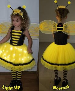 Latocos 8pcs Bee Costume Kids Toddler Light Up Bumblebee Tutu Dress Bee Wings Bag Socks Halloween Dress Up Gift - 5