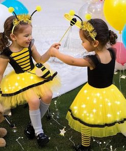 Latocos 8pcs Bee Costume Kids Toddler Light Up Bumblebee Tutu Dress Bee Wings Bag Socks Halloween Dress Up Gift - 6