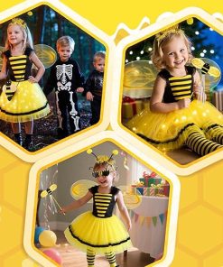 Latocos 8pcs Bee Costume Kids Toddler Light Up Bumblebee Tutu Dress Bee Wings Bag Socks Halloween Dress Up Gift - 7