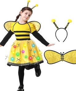 Resiwai Girls Light up Butterfly Costume, Kids Bumble Bee Costume, Toddlers Ladybug Dress Costume, Halloween Outfit for 4-12Y - 1
