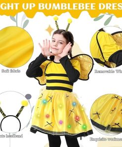 Resiwai Girls Light up Butterfly Costume, Kids Bumble Bee Costume, Toddlers Ladybug Dress Costume, Halloween Outfit for 4-12Y - 2