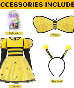 Resiwai Girls Light up Butterfly Costume, Kids Bumble Bee Costume, Toddlers Ladybug Dress Costume, Halloween Outfit for 4-12Y - 3
