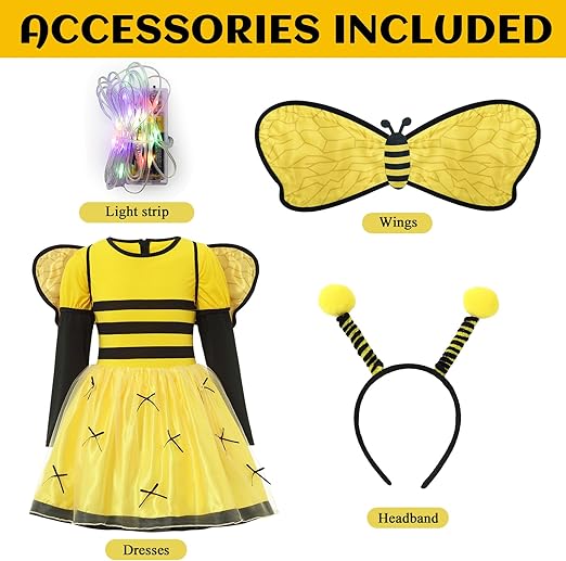 Resiwai Girls Light up Butterfly Costume, Kids Bumble Bee Costume, Toddlers Ladybug Dress Costume, Halloween Outfit for 4-12Y - 3