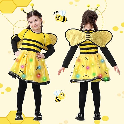 Resiwai Girls Light up Butterfly Costume, Kids Bumble Bee Costume, Toddlers Ladybug Dress Costume, Halloween Outfit for 4-12Y - 5