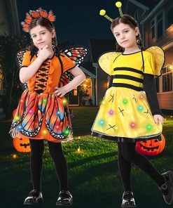 Resiwai Girls Light up Butterfly Costume, Kids Bumble Bee Costume, Toddlers Ladybug Dress Costume, Halloween Outfit for 4-12Y - 6