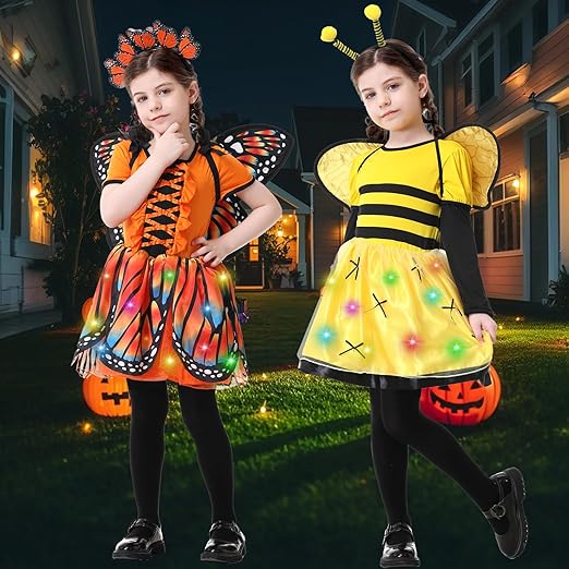 Resiwai Girls Light up Butterfly Costume, Kids Bumble Bee Costume, Toddlers Ladybug Dress Costume, Halloween Outfit for 4-12Y - 6