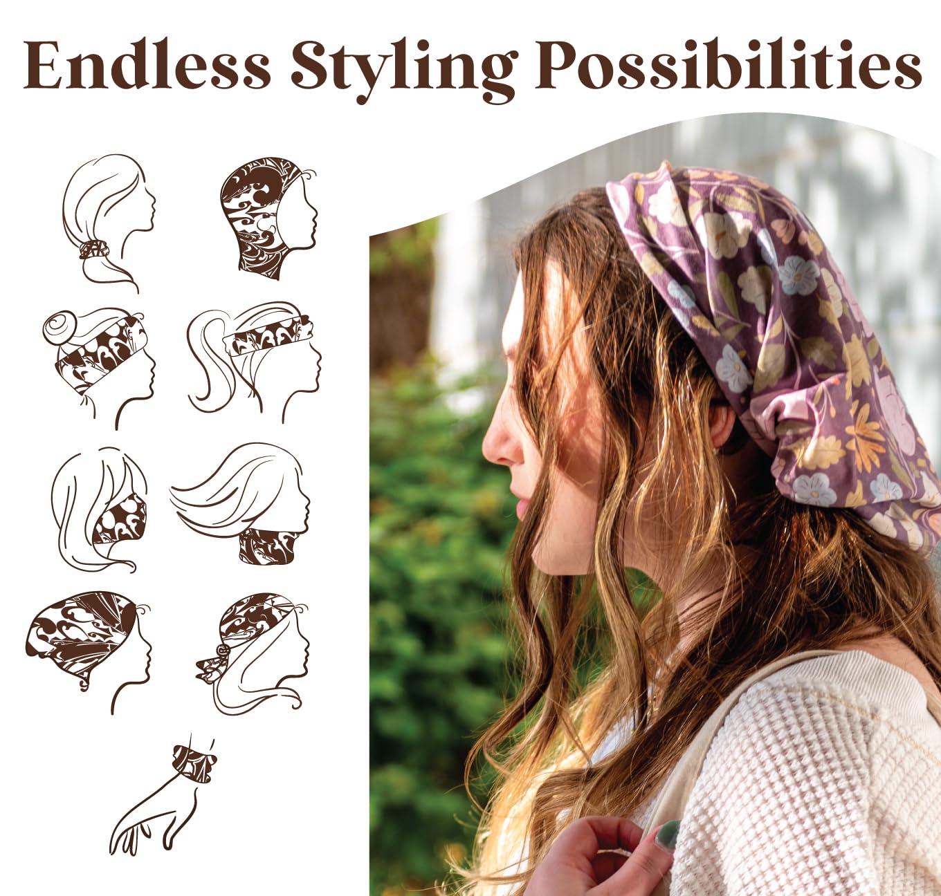 Karma Bee Headband for Women - Wide - Fabric Headband and Stretchy Hair Scarf - Light Blue - 6