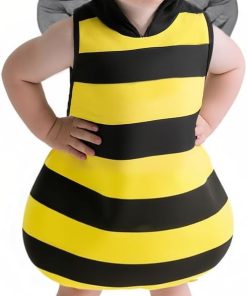 Baby Unisex Plush Animal Outfit Toddlers and Kids Bee Sleeveless Hooded Dress - 1