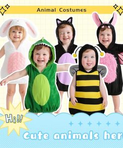 Baby Unisex Plush Animal Outfit Toddlers and Kids Bee Sleeveless Hooded Dress - 7