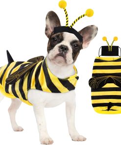 Bee Dog Costume Halloween Dog Costumes for Small Medium Dogs Cats, Bumblebee Pet Outfit with Antenna Hat Funny Pet Costumes Cosplay Clothes Christmas Birthday Party - 1