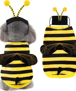 Bee Dog Costume Halloween Dog Costumes for Small Medium Dogs Cats, Bumblebee Pet Outfit with Antenna Hat Funny Pet Costumes Cosplay Clothes Christmas Birthday Party - 6