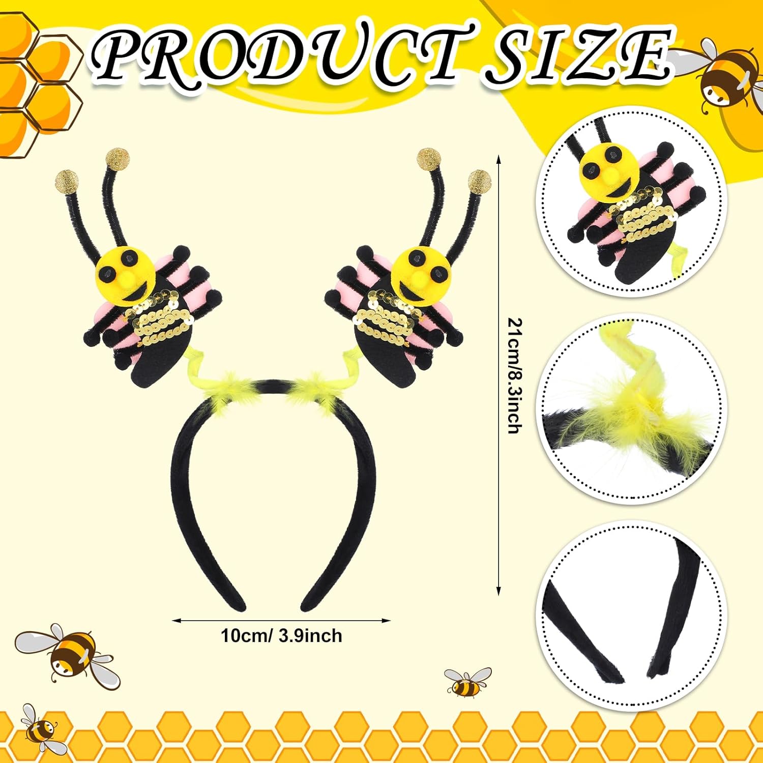 4 Pcs Bee Headbands Boppers Tentacle Hair Bands Spring Summer Garden Theme Party Headwear Photo Props Accessories - 2