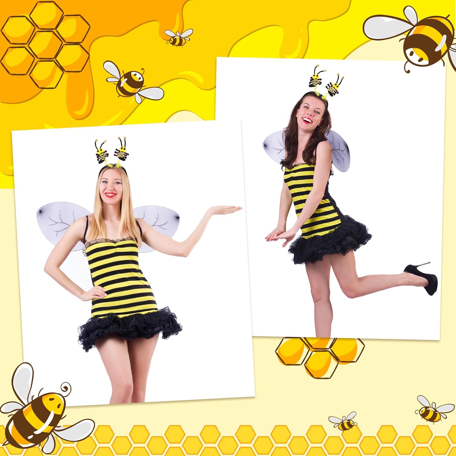 4 Pcs Bee Headbands Boppers Tentacle Hair Bands Spring Summer Garden Theme Party Headwear Photo Props Accessories - 4