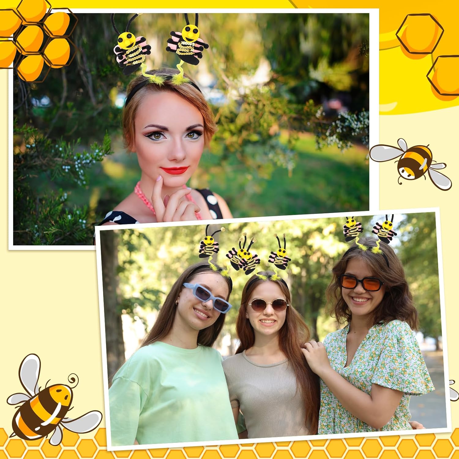 4 Pcs Bee Headbands Boppers Tentacle Hair Bands Spring Summer Garden Theme Party Headwear Photo Props Accessories - 5