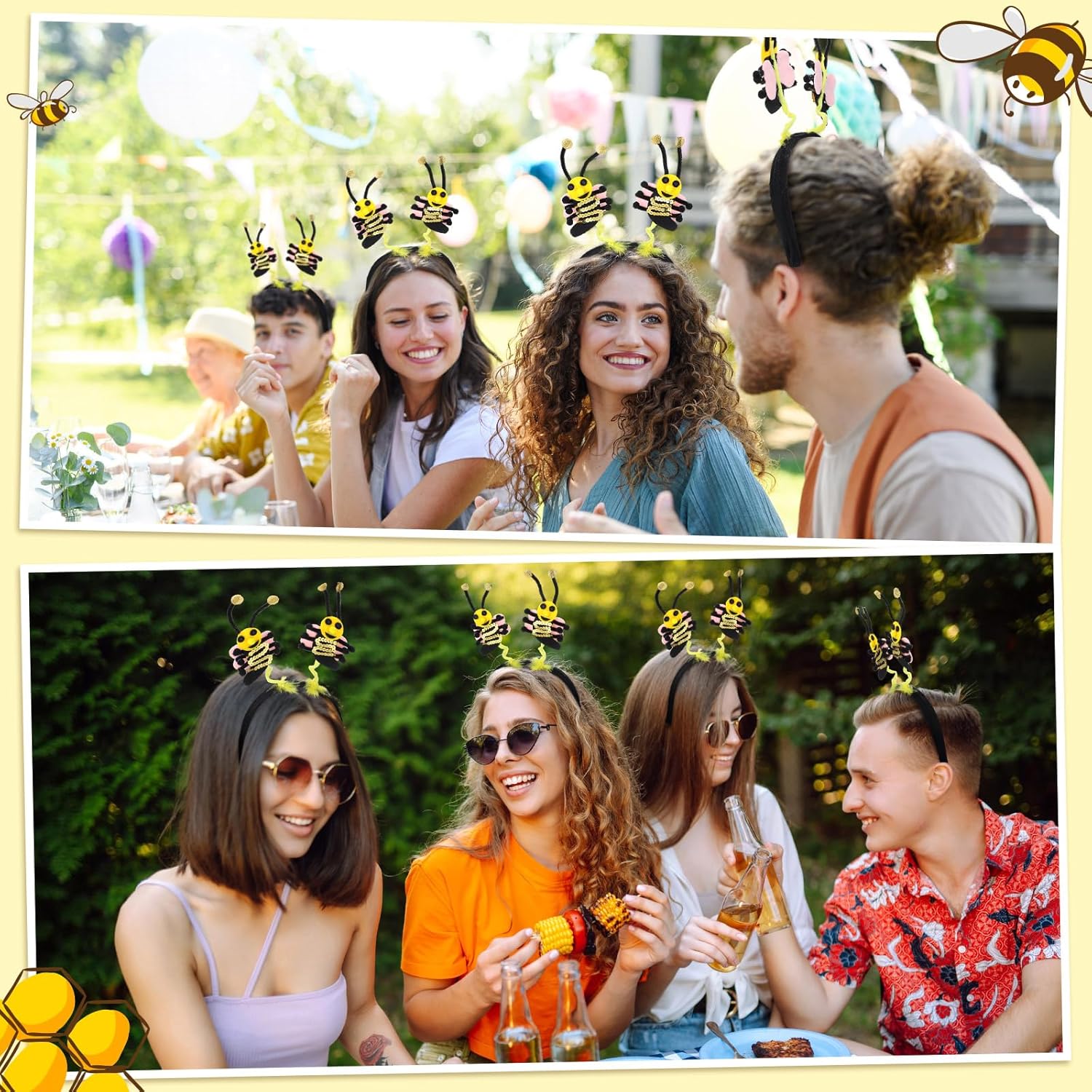 4 Pcs Bee Headbands Boppers Tentacle Hair Bands Spring Summer Garden Theme Party Headwear Photo Props Accessories - 6