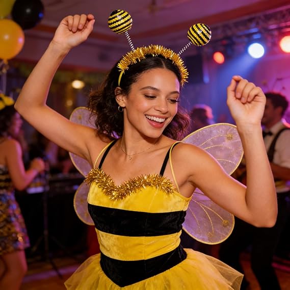 Bee Tentacle Headbands 2PCS Bee Antenna Ball Headbands Yellow Bee Hair Bands for Halloween Birthday Party Supplies - 3