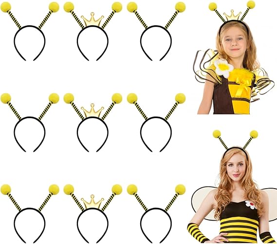 FRCOLOR Bee Costume Headbands 9Pcs Hair Bands for Party Cute Bee Hair Hoop Halloween Costume Headband for Kids Adult Accessories Birthday Party Favors - 6