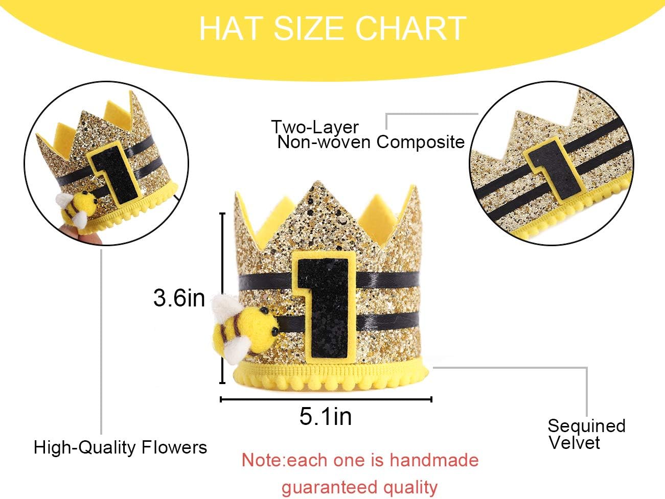 Little Bee 1st Birthday High Chair Decor - Smash Cake Banner, Sweet Party Decorations, Bee Day Theme with Hat - 2