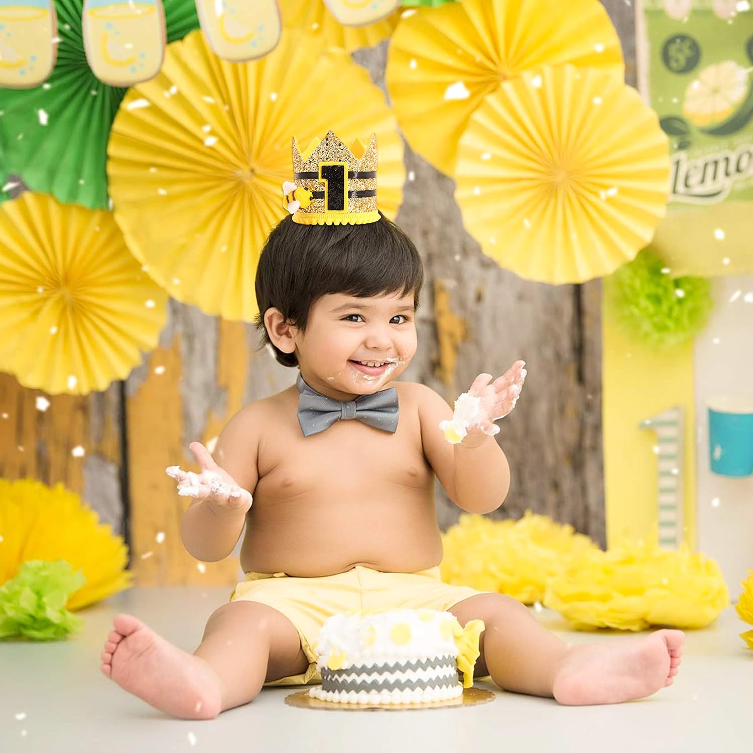 Little Bee 1st Birthday High Chair Decor - Smash Cake Banner, Sweet Party Decorations, Bee Day Theme with Hat - 4
