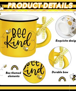 6 Pcs Bee Mini Coffee Mugs Spring Summer Kitchen Decor Bee Gifts for Women Farmhouse Summer Tiered Tray Decor Rustic Yellow Black Mini Cups with Ribbon for Home Desk Table Centerpiece - 3