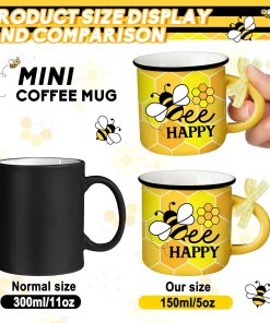 6 Pcs Bee Mini Coffee Mugs Spring Summer Kitchen Decor Bee Gifts for Women Farmhouse Summer Tiered Tray Decor Rustic Yellow Black Mini Cups with Ribbon for Home Desk Table Centerpiece - 4