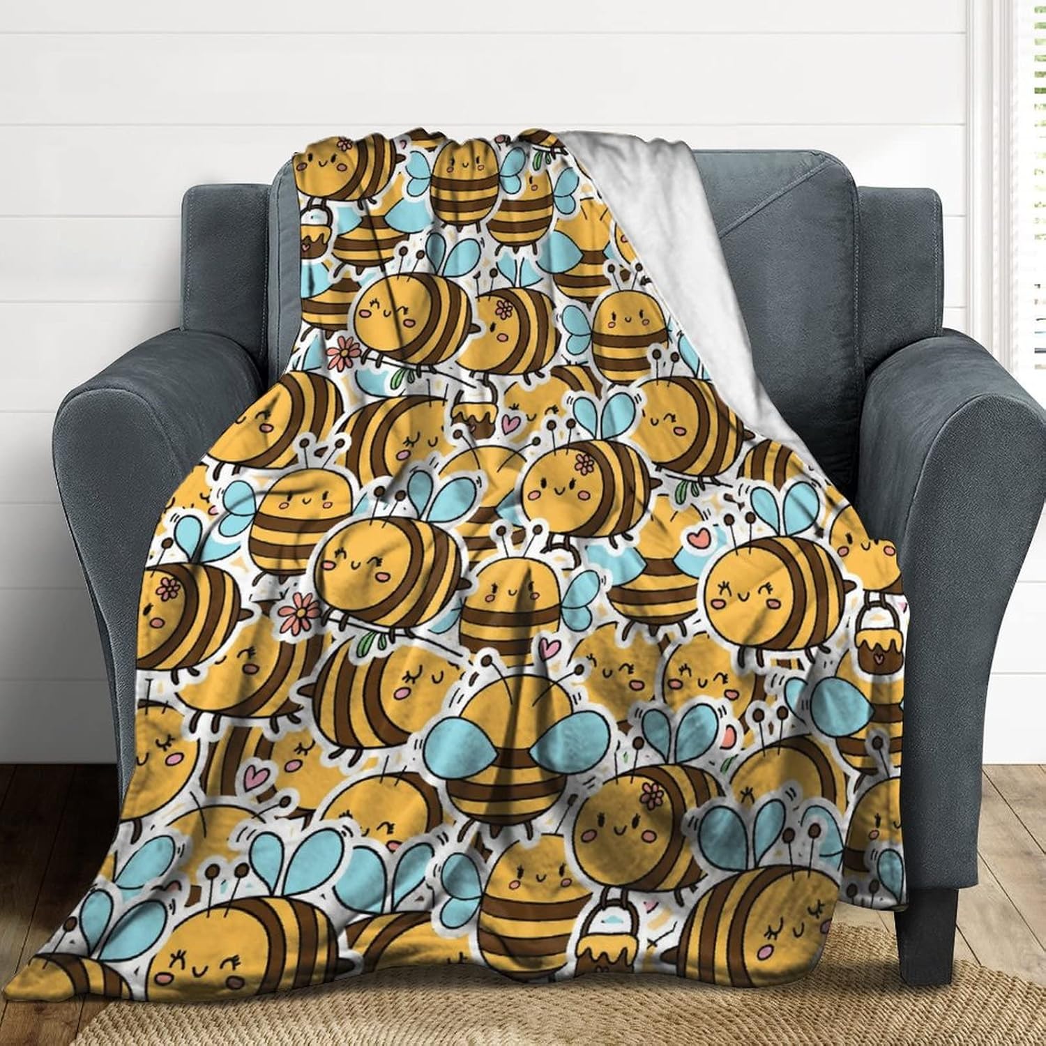 Bee Blanket Gifts for Kids, 40x50 Throw Blanket for Girls, Boys, Cozy Soft Cute Plush Flannel Throw for Couch Bed Sofa - 5