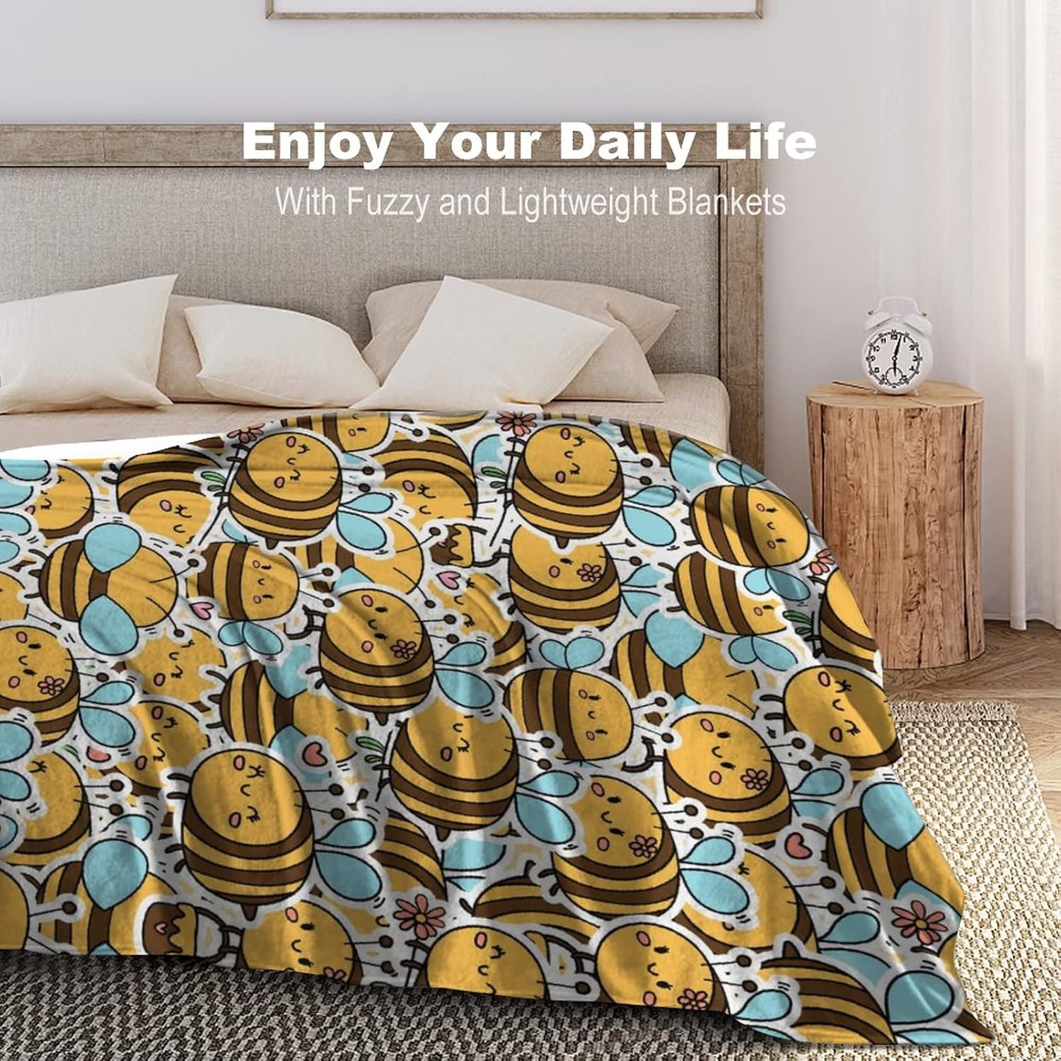 Bee Blanket Gifts for Kids, 40x50 Throw Blanket for Girls, Boys, Cozy Soft Cute Plush Flannel Throw for Couch Bed Sofa - 6