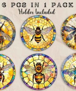 Bee Gifts Coaster, Ceramic, Set of 6, with Gift Box, Absorbent with Cork Base, Gifts for Bee Lovers, Home Decor for Housewarming, Thanksgiving, Birthday, Christmas - 2
