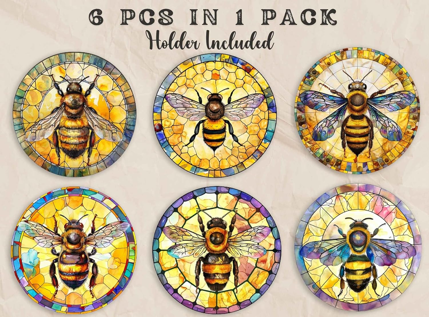 Bee Gifts Coaster, Ceramic, Set of 6, with Gift Box, Absorbent with Cork Base, Gifts for Bee Lovers, Home Decor for Housewarming, Thanksgiving, Birthday, Christmas - 2