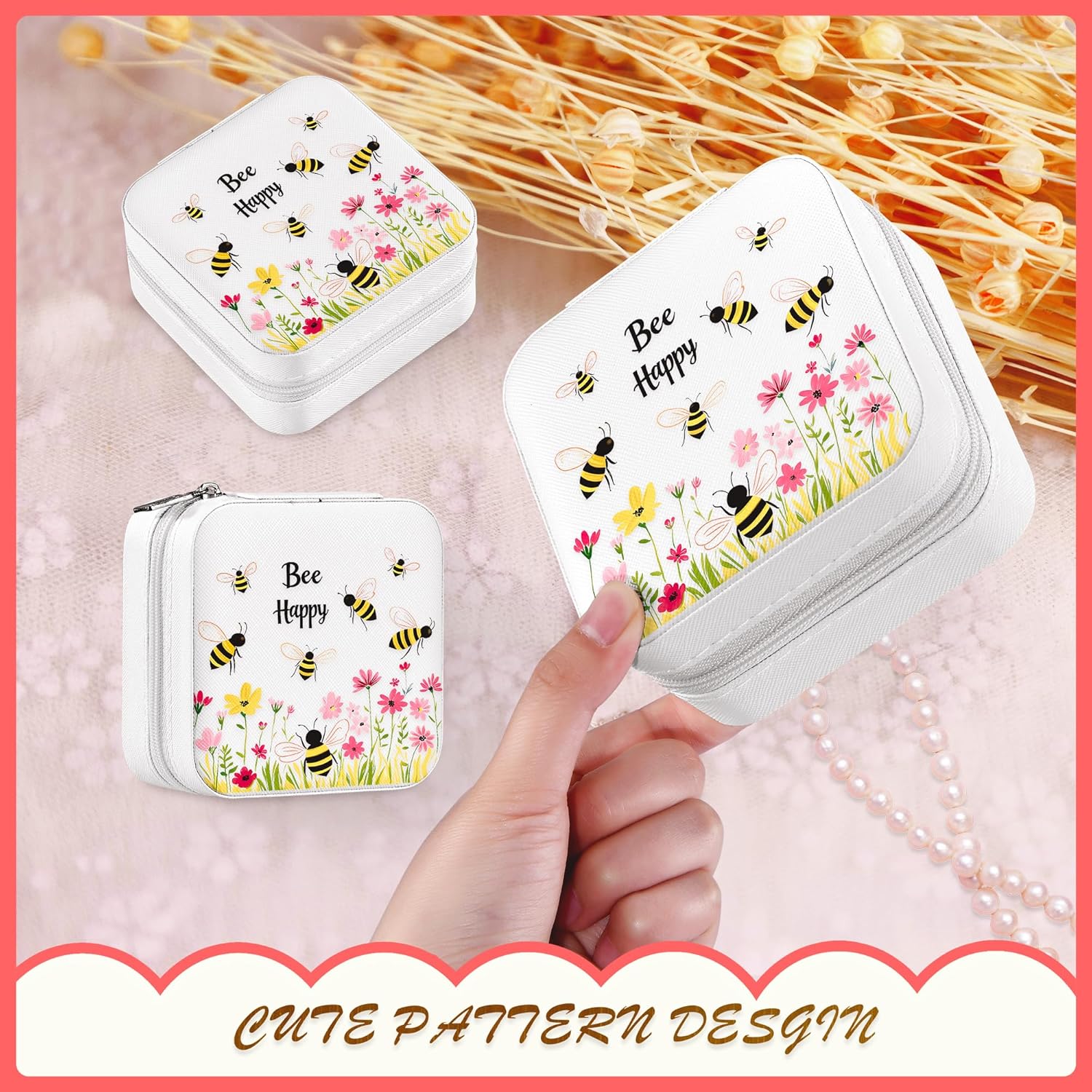 Bee Jewelry Box, Gifts For Women Teens Girls Age 8-12, Bumble Bee Lovers Themed Stuff Items Accessories Things Merchandise Decor Merch, Travel Ring Earrings Necklace Organizer Holder! - 3