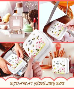 Bee Jewelry Box, Gifts For Women Teens Girls Age 8-12, Bumble Bee Lovers Themed Stuff Items Accessories Things Merchandise Decor Merch, Travel Ring Earrings Necklace Organizer Holder! - 6