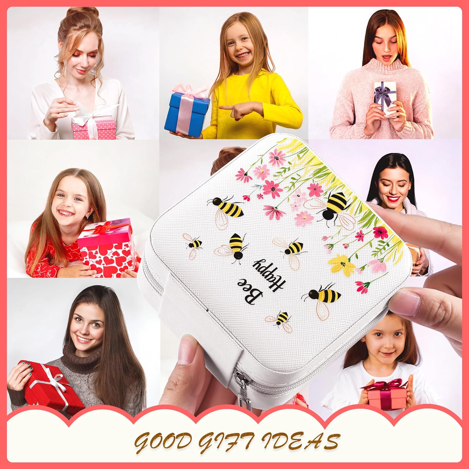 Bee Jewelry Box, Gifts For Women Teens Girls Age 8-12, Bumble Bee Lovers Themed Stuff Items Accessories Things Merchandise Decor Merch, Travel Ring Earrings Necklace Organizer Holder! - 7