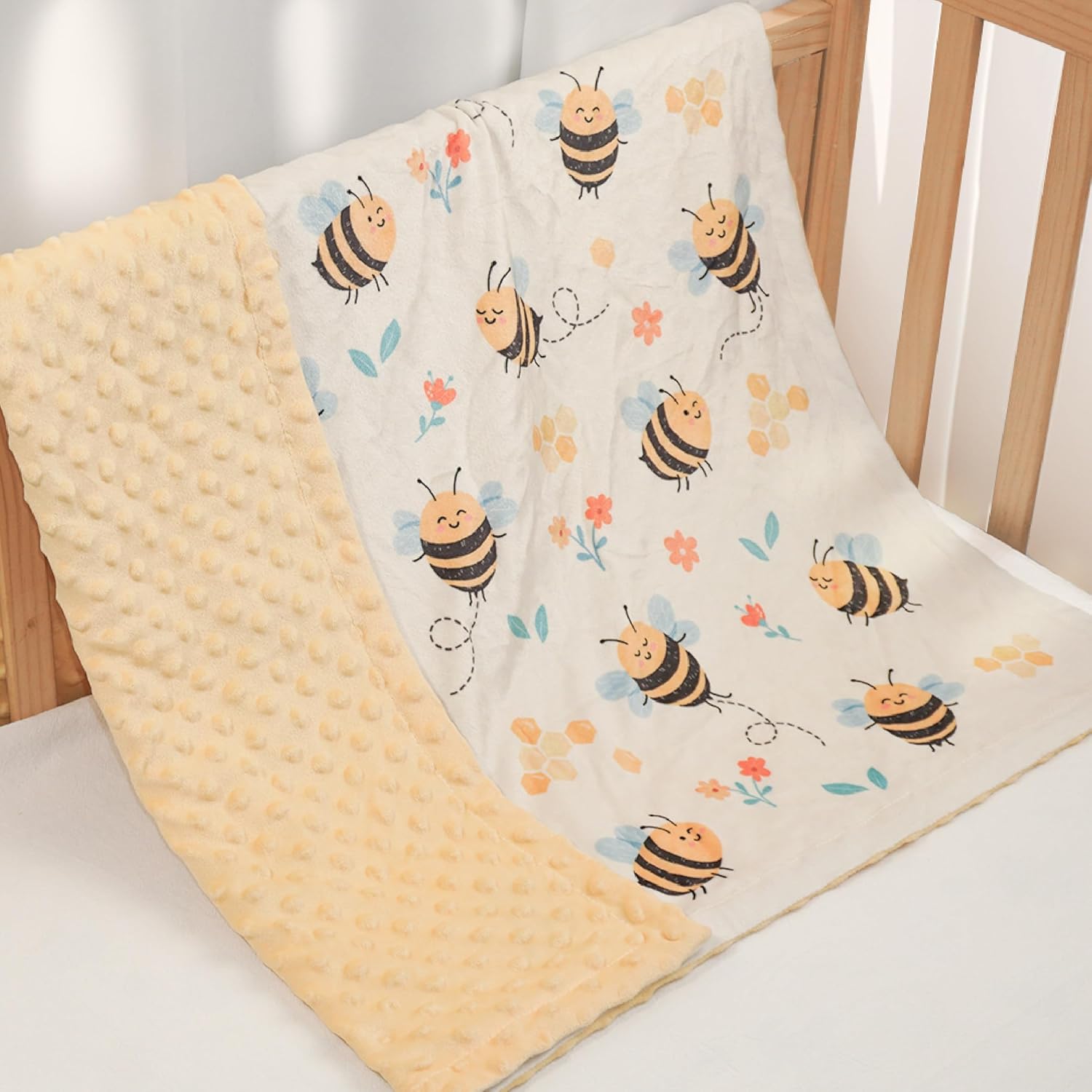 Bee Kid Blankets for Girls - 30 x 40 Soft Minky Blanket with Double Layer Dotted Backing - Gifts for Girl on Birthday Christmas - 5