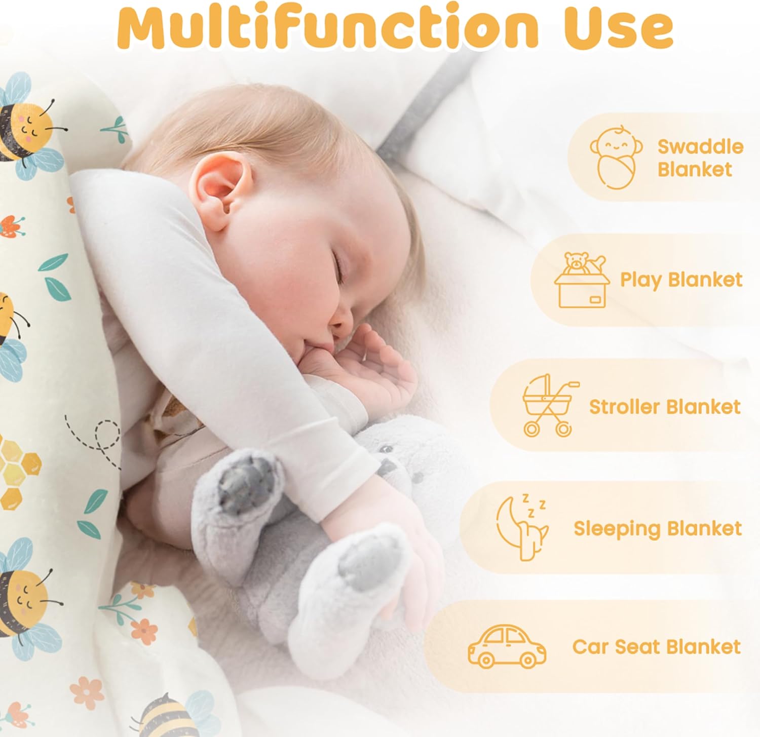 Bee Kid Blankets for Girls - 30 x 40 Soft Minky Blanket with Double Layer Dotted Backing - Gifts for Girl on Birthday Christmas - 7