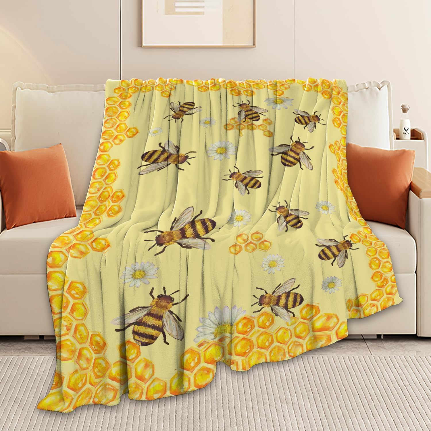 Bee Throw Blanket Bee Stuff Gifts for Kids Girls Boys Adults Women Man Soft Cozy Warm Plush Fluffy Fuzzy Fleece Blanket Decor 40X50 - 3