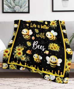 Bee Throw Blanket - Soft Flannel Blankets for Girls Boys Kids Bee Lovers - Warm Animal Throw Blankets for All Season Lap, Chair, Sofa - 50x40 - 2