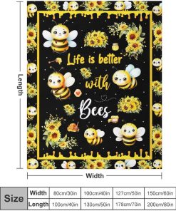Bee Throw Blanket - Soft Flannel Blankets for Girls Boys Kids Bee Lovers - Warm Animal Throw Blankets for All Season Lap, Chair, Sofa - 50x40 - 3