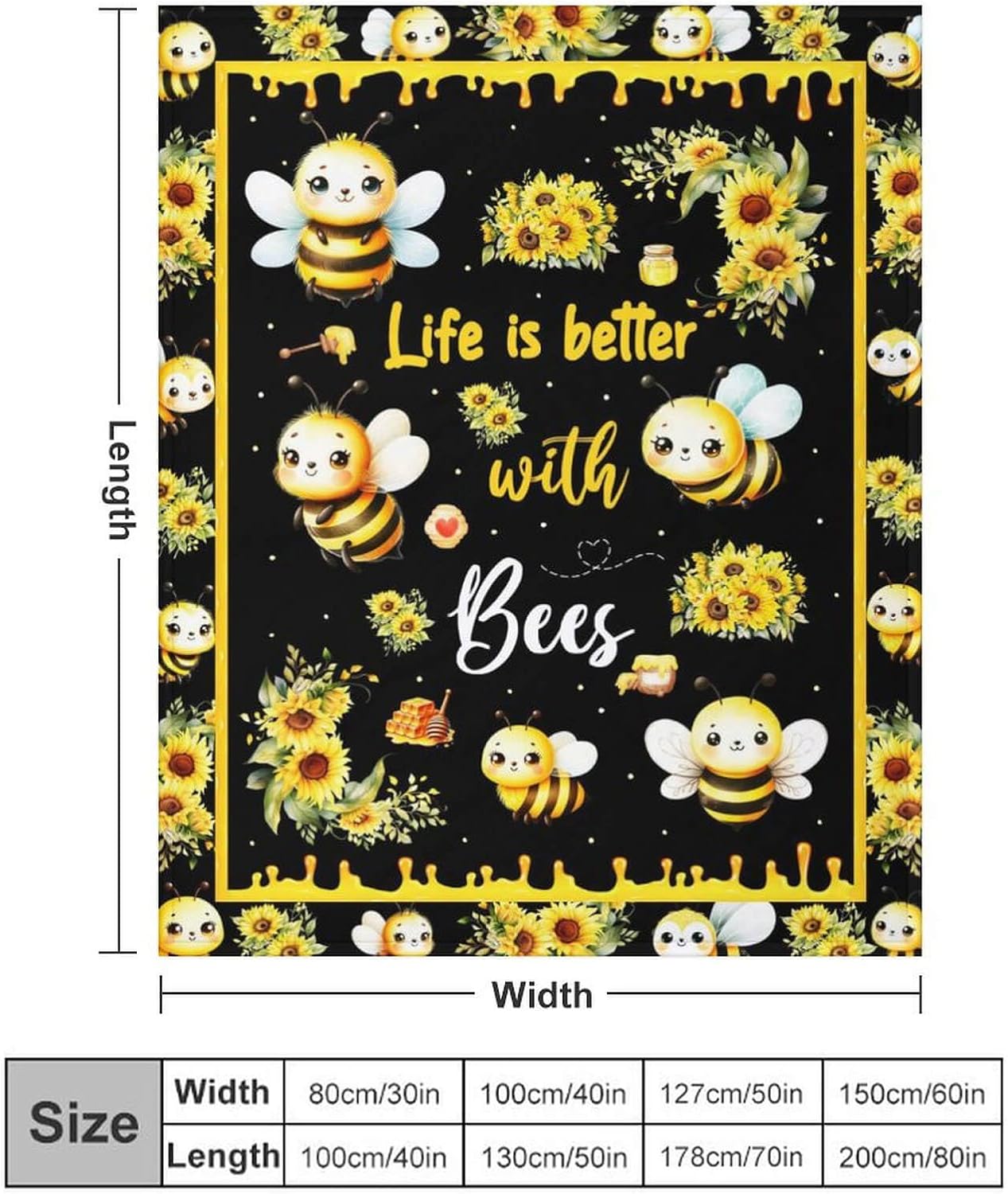 Bee Throw Blanket - Soft Flannel Blankets for Girls Boys Kids Bee Lovers - Warm Animal Throw Blankets for All Season Lap, Chair, Sofa - 50x40 - 3