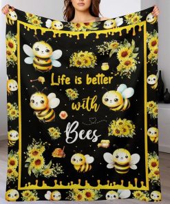 Bee Throw Blanket - Soft Flannel Blankets for Girls Boys Kids Bee Lovers - Warm Animal Throw Blankets for All Season Lap, Chair, Sofa - 50x40 - 5