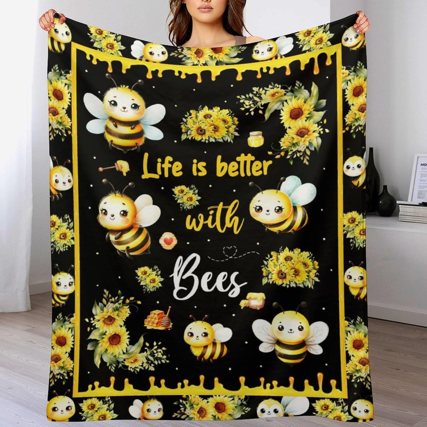 Bee Throw Blanket - Soft Flannel Blankets for Girls Boys Kids Bee Lovers - Warm Animal Throw Blankets for All Season Lap, Chair, Sofa - 50x40 - 5
