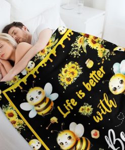 Bee Throw Blanket - Soft Flannel Blankets for Girls Boys Kids Bee Lovers - Warm Animal Throw Blankets for All Season Lap, Chair, Sofa - 50x40 - 6