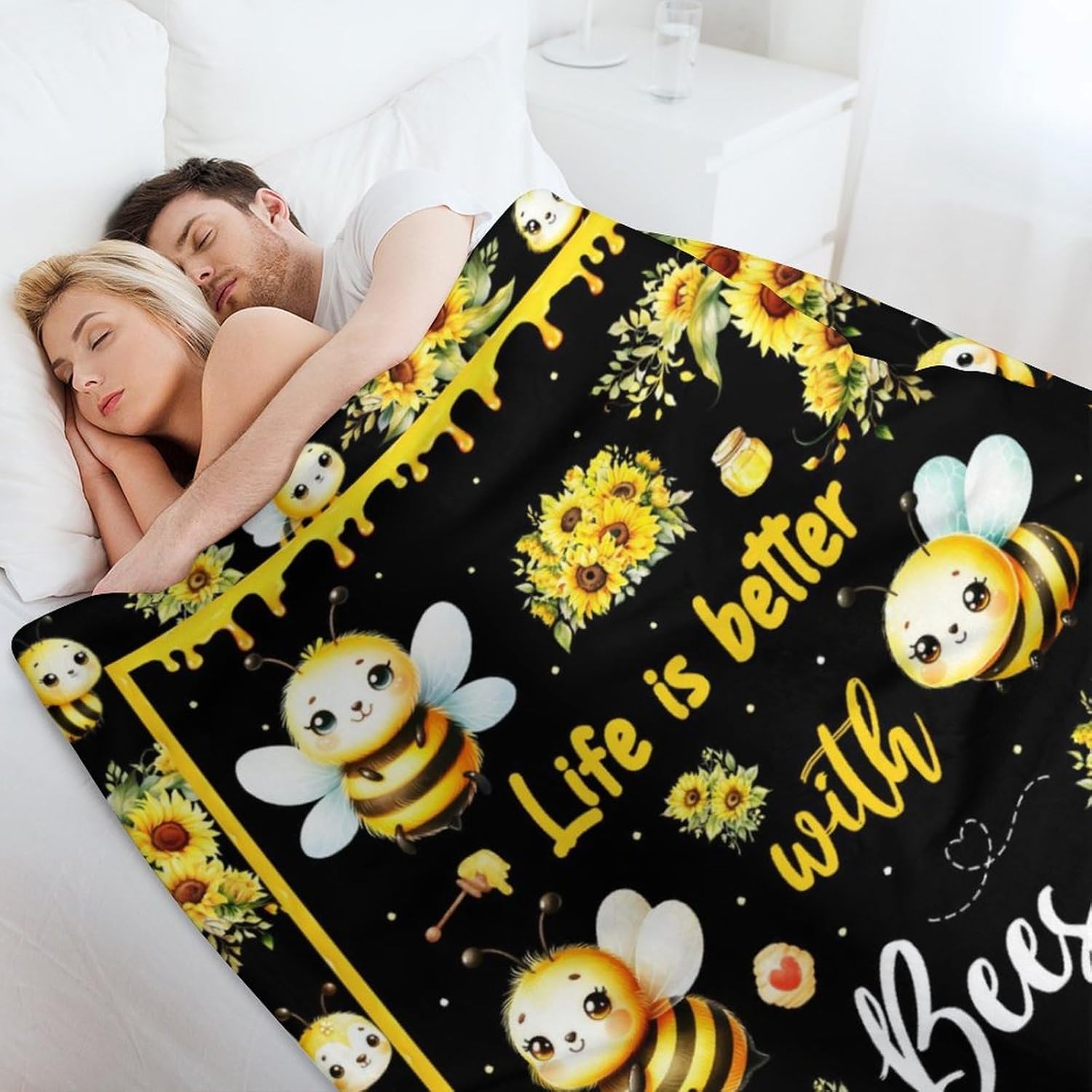 Bee Throw Blanket - Soft Flannel Blankets for Girls Boys Kids Bee Lovers - Warm Animal Throw Blankets for All Season Lap, Chair, Sofa - 50x40 - 6