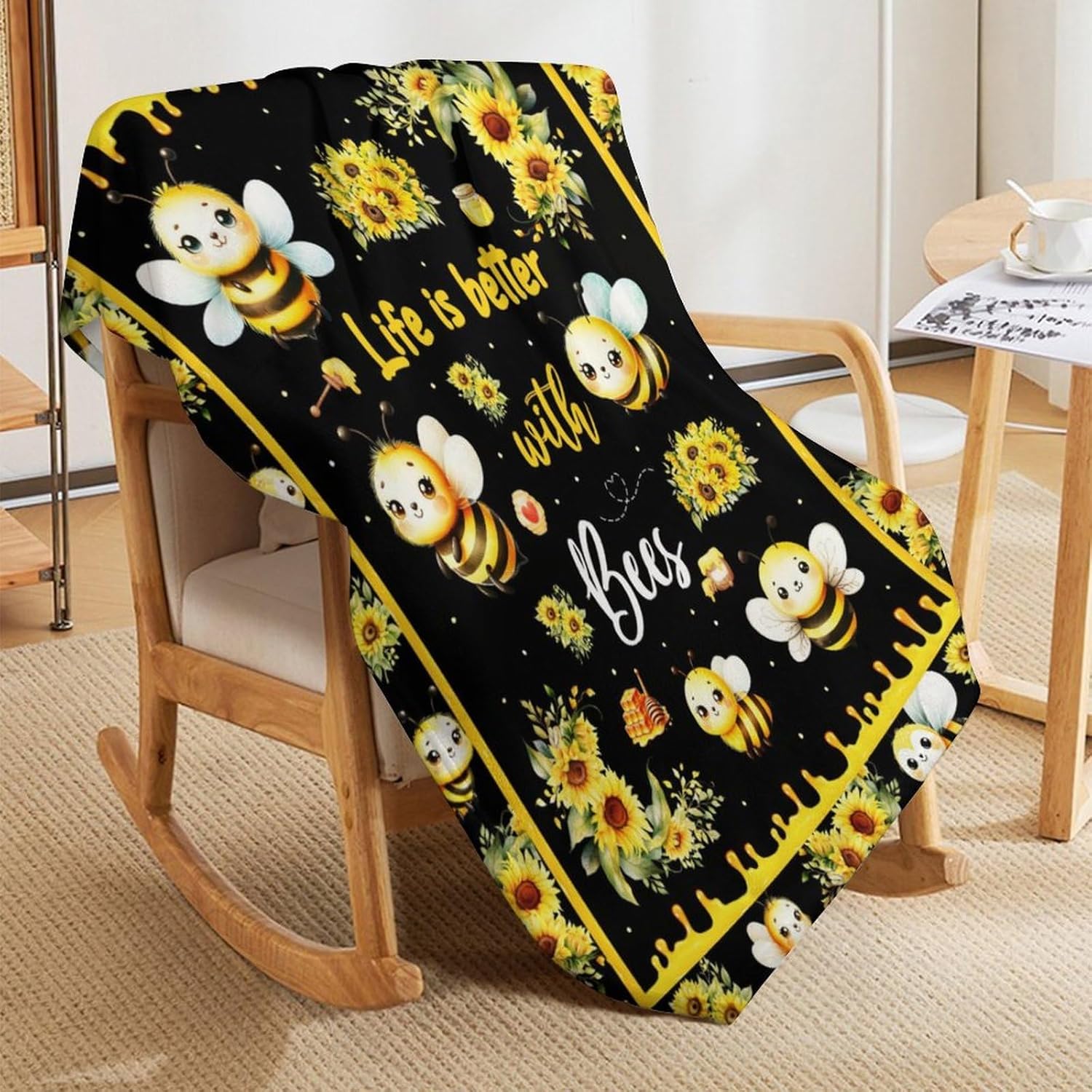 Bee Throw Blanket - Soft Flannel Blankets for Girls Boys Kids Bee Lovers - Warm Animal Throw Blankets for All Season Lap, Chair, Sofa - 50x40 - 7