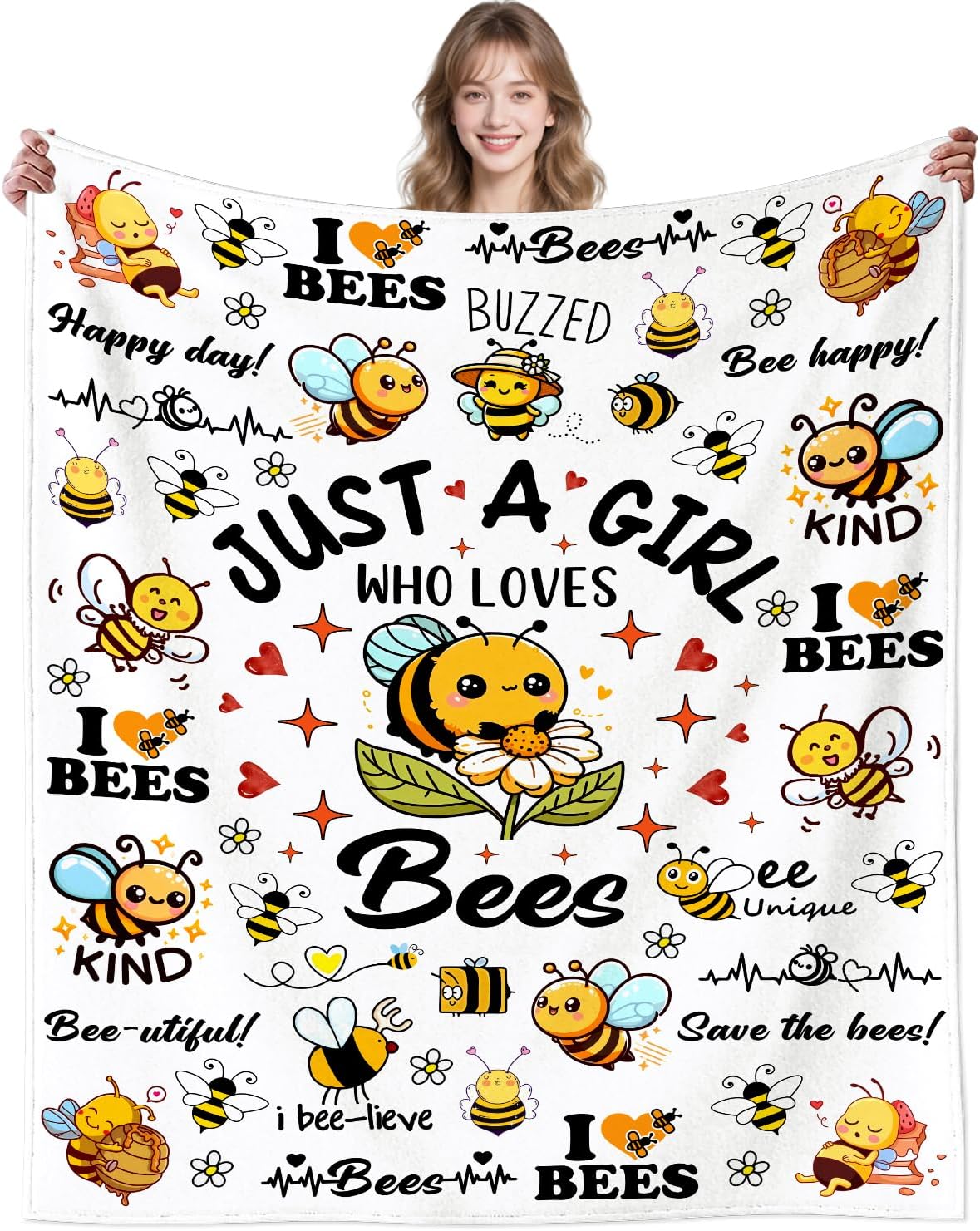 Cute Bee Blanket Bee Gifts for Women,Bees Lovers Throw Blanket,Funny Birthday Bees Themed Gifts for Girls Kids Adults Women 50x 40 - 2