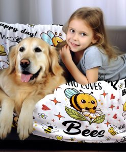 Cute Bee Blanket Bee Gifts for Women,Bees Lovers Throw Blanket,Funny Birthday Bees Themed Gifts for Girls Kids Adults Women 50x 40 - 3