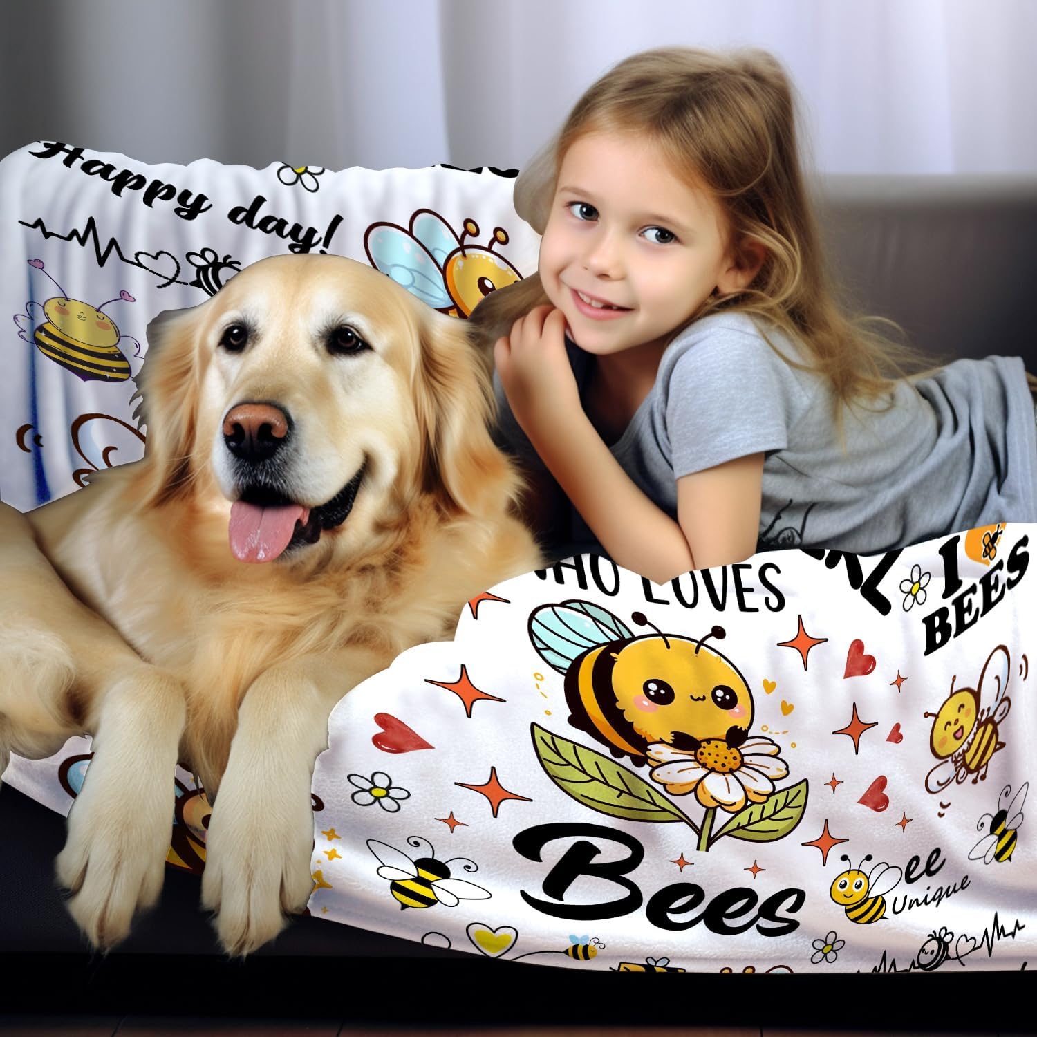 Cute Bee Blanket Bee Gifts for Women,Bees Lovers Throw Blanket,Funny Birthday Bees Themed Gifts for Girls Kids Adults Women 50x 40 - 3