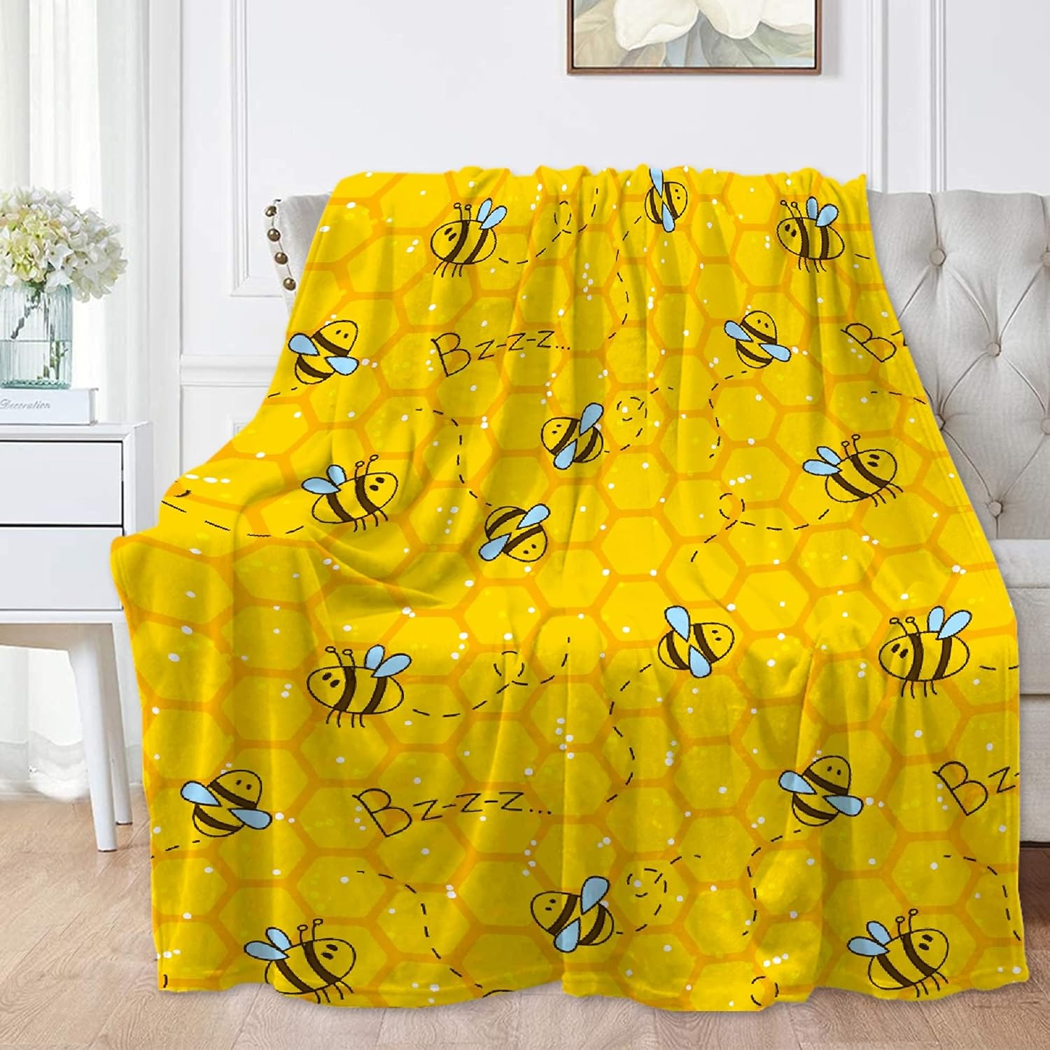 Honeycomb Cute Bee Yellow Blankets for Couch Sofa Bed Fleece Throw Blanket Super Soft Lightweight Warm Gift for Kids Women Indoor Home Decor 40x30 for Pets - 1